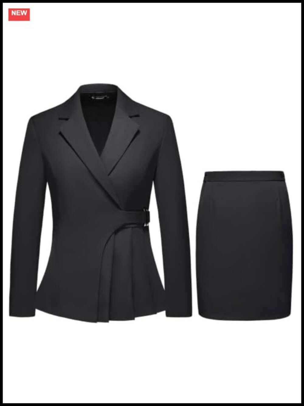 2 Piece Skirt Suit Set Formal Interview Asymmetric Blazer Midi Skirt